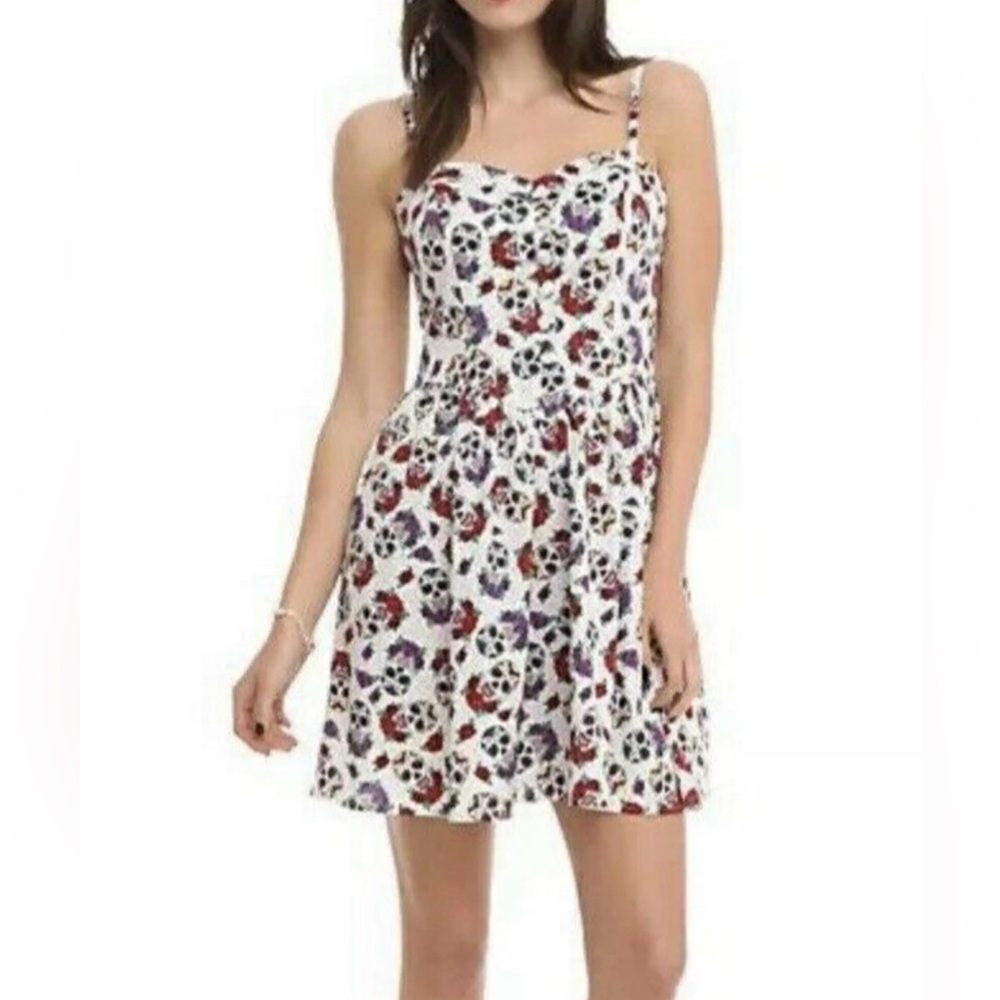 Hell Bunny Sugar Skull White Fit Flare Retro Dress M